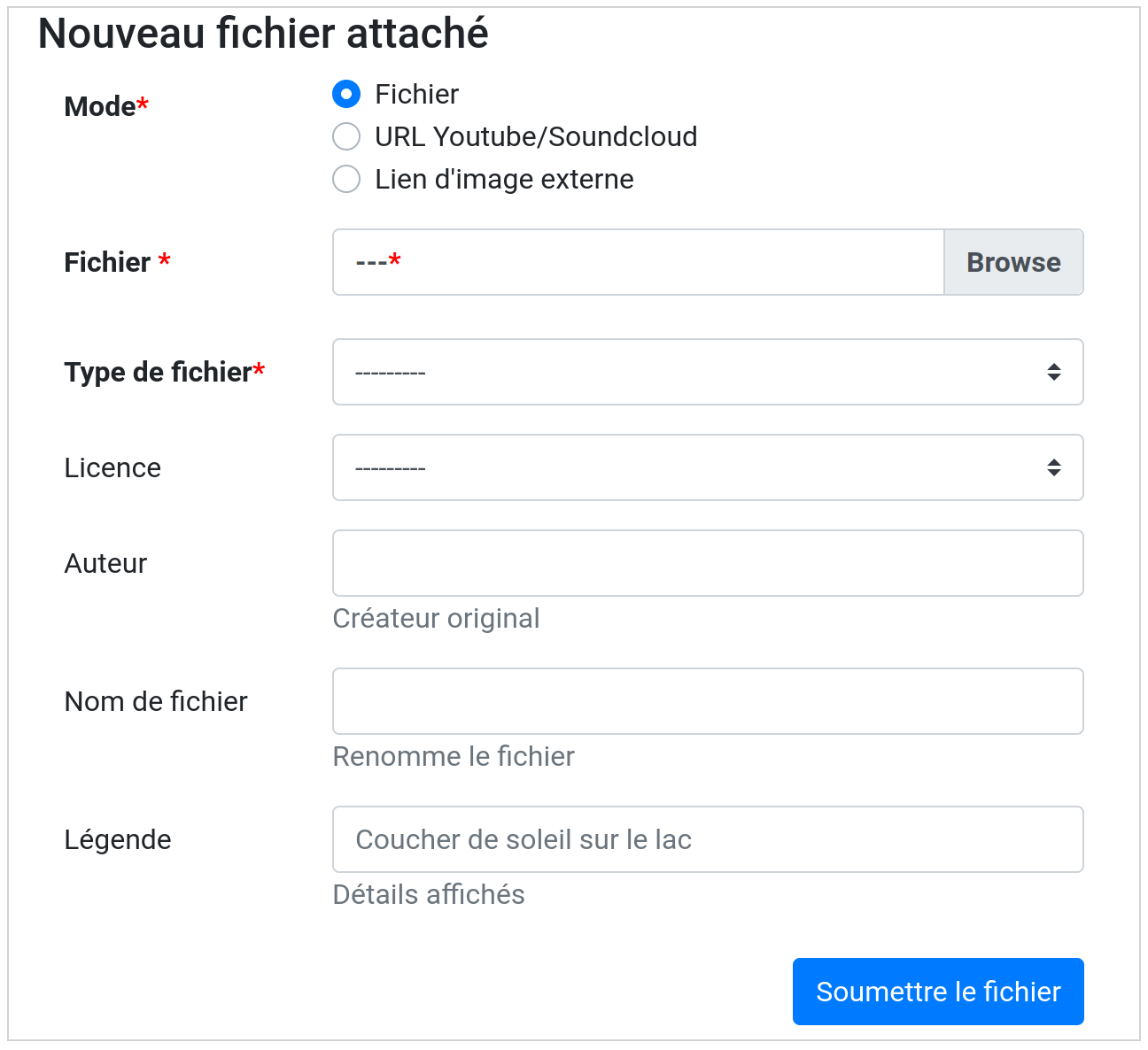 Fenêtre d'ajout de fichiers