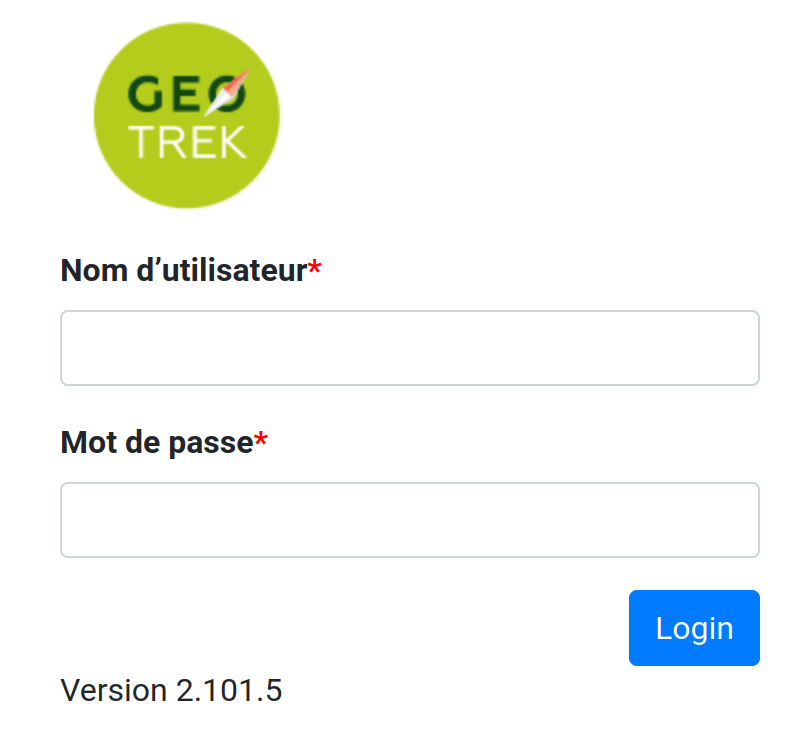 Accès à Geotrek-admin via un login et un mot de passe