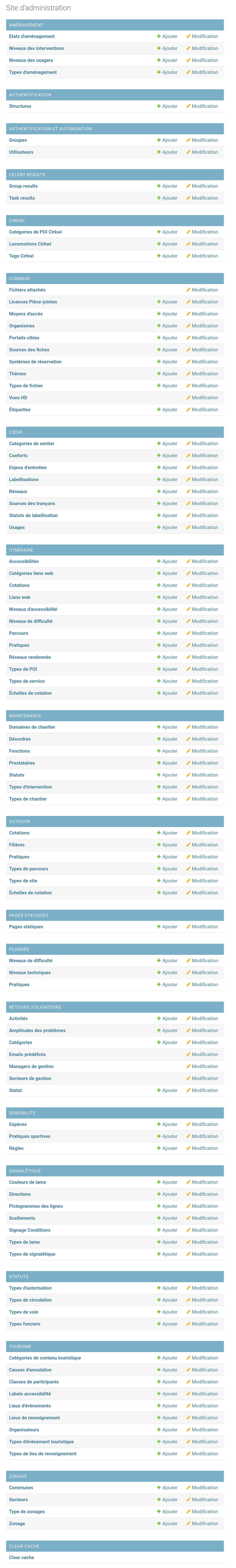 Interface complète du module de configuration