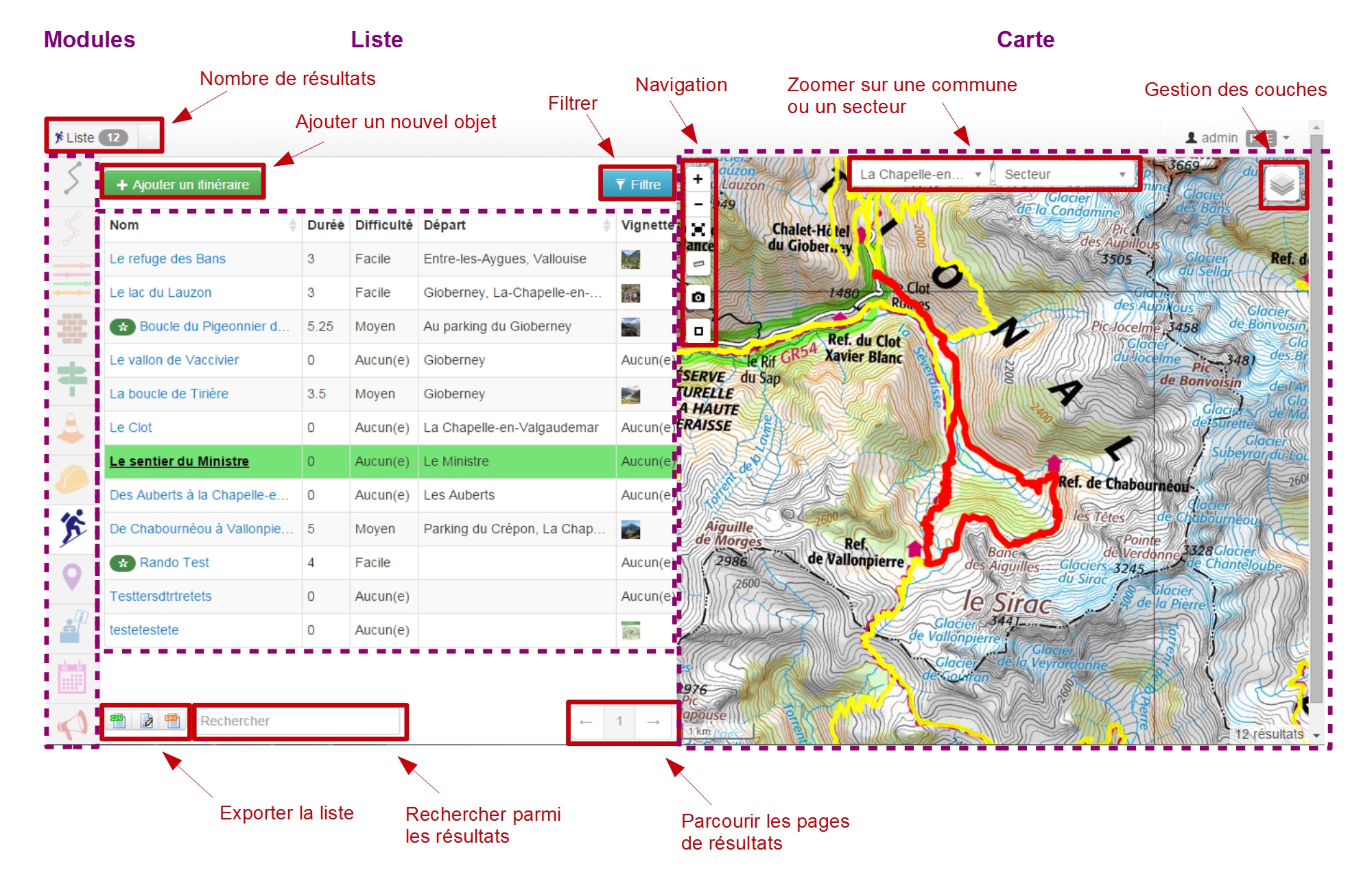 Vue liste avec la carte