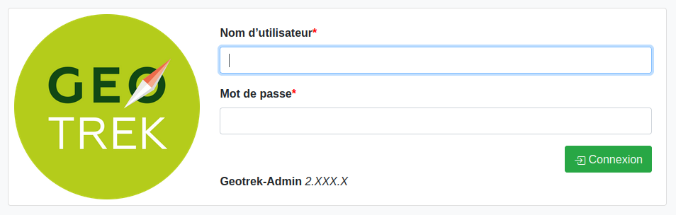 Accès à Geotrek-admin via un login et un mot de passe
