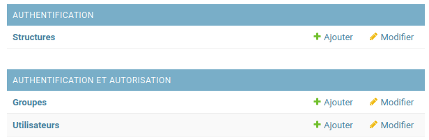 Interface de configuration des utilisateurs/groupes