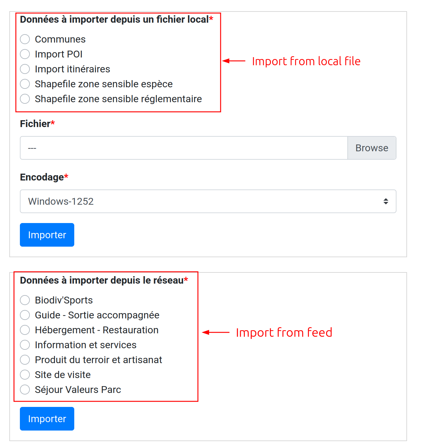 Import data UI